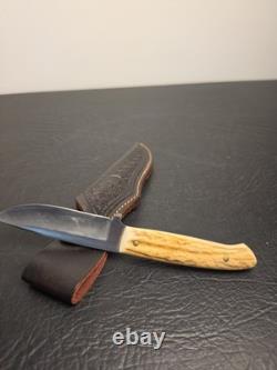 Boker Argentina 440 Stainless Stag Handle Fixed Blade Knife & Leather Sheath Vtg