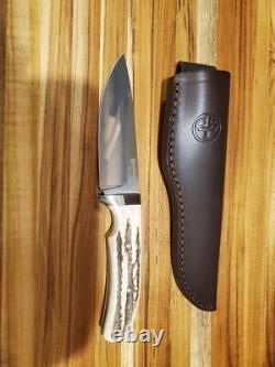 Boker Savannah Hunting Knife Fixed 4.625 N690 Two-Tone Blade, Stag Handles