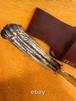 Bowie Knife Stag Elk with Leather Sheath