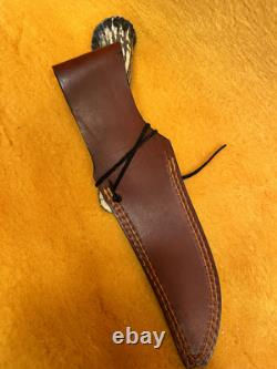 Bowie Knife Stag Elk with Leather Sheath