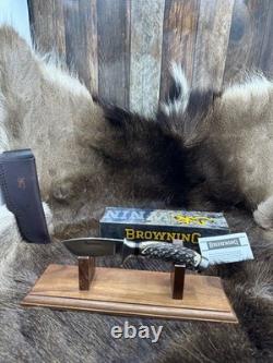 Browning Fixed Blade Stag Knife With Leather Sheath Mint in Factory Box +++++
