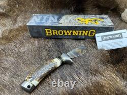 Browning Fixed Blade Stag Knife With Leather Sheath Mint in Factory Box +++++