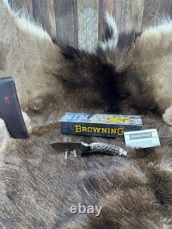 Browning Fixed Blade Stag Knife With Leather Sheath Mint in Factory Box +++++