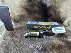 Browning Fixed Blade Stag Knife With Leather Sheath Mint in Factory Box +++++