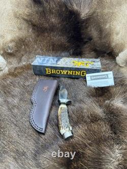 Browning Fixed Blade Stag Knife With Leather Sheath Mint in Factory Box +++++