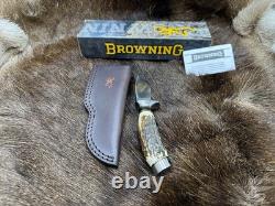Browning Fixed Blade Stag Knife With Leather Sheath Mint in Factory Box +++++