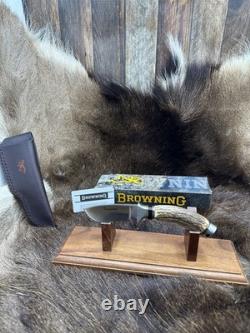 Browning Fixed Blade Stag Knife With Leather Sheath Mint in Factory Box A+
