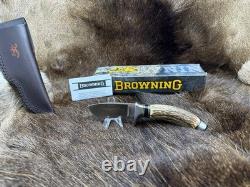 Browning Fixed Blade Stag Knife With Leather Sheath Mint in Factory Box A+