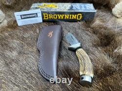 Browning Fixed Blade Stag Knife With Leather Sheath Mint in Factory Box A+
