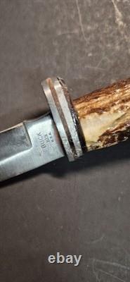 Buck 105 Fixed Blade Hunting Knife Stag Antler Handle 1972-86