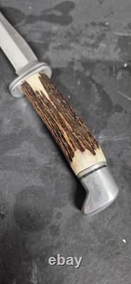 Buck 105 Hunting Fixed Blade Knife Stag Antler Custom 1991 Leather Sheath