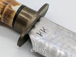 CROWN STAG ANTLER Handle KK Steel Bowie Fixed Knife with Leather Sheat (EC3037853)