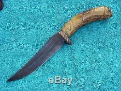 CUSTOM ANTIQUE STAG HUNTING KNIFE BROWN LEATHER W. D. Bo R. 1931
