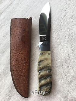 CUSTOM Frank Roberson Fixed Blade Hunting Knife RAM HORN Handle + Sheath 252XXX