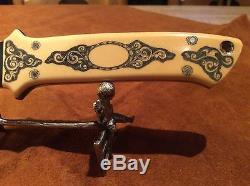 Custom Handmade Ted Bollenbach Scrimshaw Bone Fixed Blade Hunting Knife & Sheath