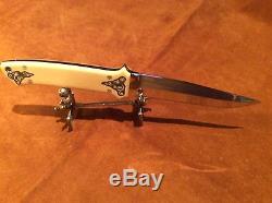 Custom Handmade Ted Bollenbach Scrimshaw Bone Fixed Blade Hunting Knife & Sheath
