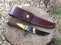 Case 1991 Bradford PA. #523-5 SS Fixed Blade Hunting Knife With Leather Sheath