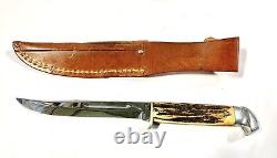 Case 9 Hunting Knife Stag Handle Basketweave Sheath Vintage Rare