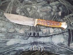 Case Knife Fixed Blade Hunting Vintage Bone Handle Script W R Case Bradford Pa