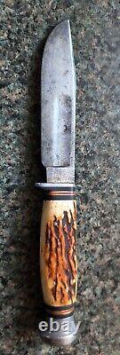 Case Tested XX Circle C 1932-40 CARSON Knife Stag Horn & Stacked Brass & Leather