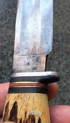 Case Tested XX Circle C 1932-40 CARSON Knife Stag Horn & Stacked Brass & Leather