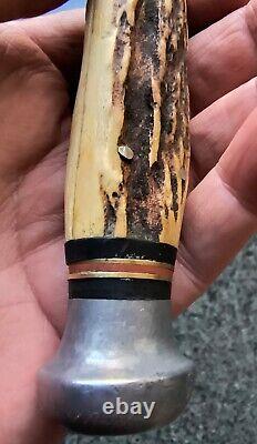 Case Tested XX Circle C 1932-40 CARSON Knife Stag Horn & Stacked Brass & Leather