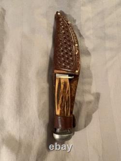 Case Vintage Fixed Blade Hunting Knife Stag Handle Stainless Clip Point Sheath