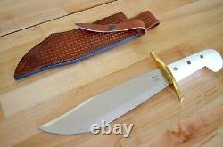 Case XX Bowie SS Large Hunting Knife w Leather Basketweave Sheath & White Handle