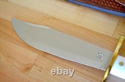 Case XX Bowie SS Large Hunting Knife w Leather Basketweave Sheath & White Handle