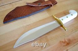 Case XX Bowie SS Large Hunting Knife w Leather Basketweave Sheath & White Handle