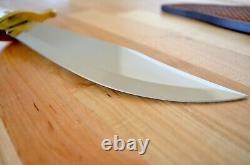 Case XX Bowie SS Large Hunting Knife w Leather Basketweave Sheath & White Handle