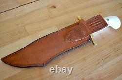 Case XX Bowie SS Large Hunting Knife w Leather Basketweave Sheath & White Handle