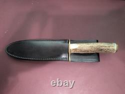 Chuck Stapel Custom 6 Fixed Blade Knife Stag Handle Brass Guard Mint Sheath