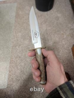 Chuck Stapel Custom 6 Fixed Blade Knife Stag Handle Brass Guard Mint Sheath