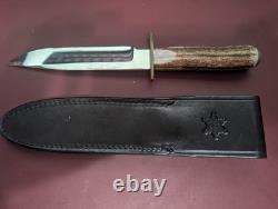 Chuck Stapel Custom 6 Fixed Blade Knife Stag Handle Brass Guard Mint Sheath