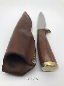 Custom Clyde Fischer Drop Point Hunter Wood Handle Boot Knife with Sheath 8-5/8