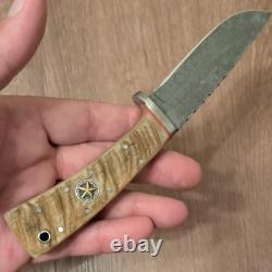 Custom Damascus Blade with Sheep Horn Handle, Custom Beveling & Sheath Made In TX