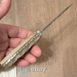 Custom Damascus Blade with Sheep Horn Handle, Custom Beveling & Sheath Made In TX