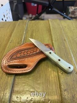 Custom Fixed Blade Knife 6.25 Green Handle with Ken Amen Tooled Leat