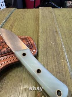 Custom Fixed Blade Knife 6.25 Green Handle with Ken Amen Tooled Leat