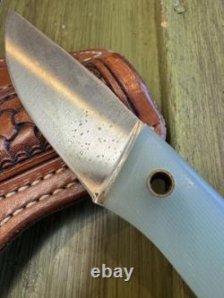 Custom Fixed Blade Knife 6.25 Green Handle with Ken Amen Tooled Leat