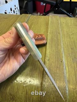 Custom Fixed Blade Knife 6.25 Green Handle with Ken Amen Tooled Leat