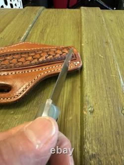 Custom Fixed Blade Knife 6.25 Green Handle with Ken Amen Tooled Leat