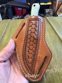 Custom Fixed Blade Knife 6.25 Green Handle with Ken Amen Tooled Leat