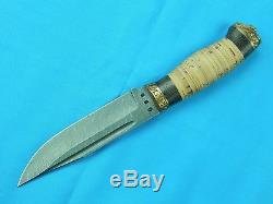 Custom Hand Made Olamic Cutlery Damascus Blade Hunting Knife with Sheath Box Cert
