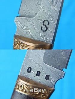 Custom Hand Made Olamic Cutlery Damascus Blade Hunting Knife with Sheath Box Cert