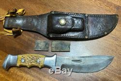 Custom Hand Made R. H. RUANA Large S Stamped Hunting Knife with Sheath Rare