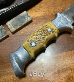 Custom Hand Made R. H. RUANA Large S Stamped Hunting Knife with Sheath Rare