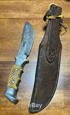Custom Hand Made R. H. RUANA Large S Stamped Hunting Knife with Sheath Rare