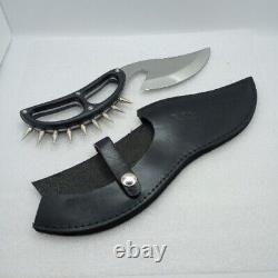 Custom Handmade D2 Steel Hunting Bowie Knife with Spikes & Black Leather Sheath